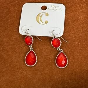 Faceted Carnelian Ruby Red Embellished Drop Earrings New